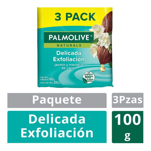 Jabon Corporal Palmolive Naturals Delicada Exfoliación Jazmín y Cacao 100 g 3 Pack
