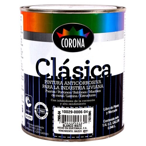 Pintura Anticorrosivo Clasica Corona Libre De Plomo Y Mercurio Color Blanco 946Ml