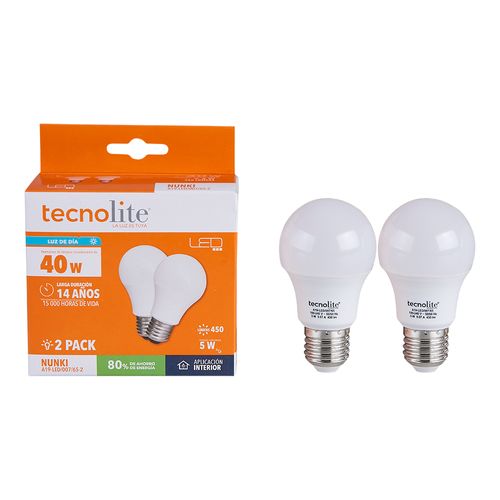 Tecnolite, BOMBILLO LED A19 5W 6500K 100-240V 2PK