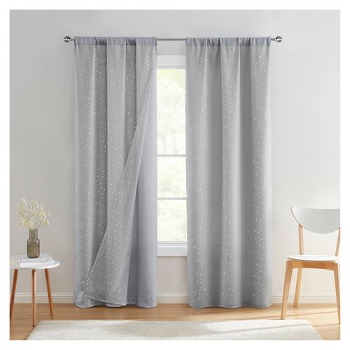 Set Mainstays De 2 Cortinas Estrellas Y Lunas Grises