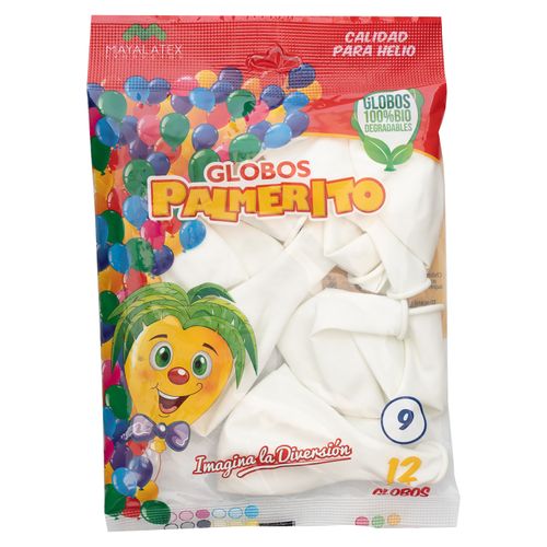 Globos Palmeritos Blanco Estandar No9- 12 Unidades