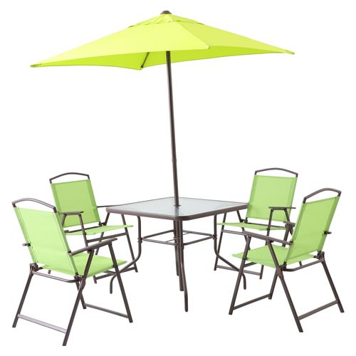 Juego Mainstays Plegable De Acero Con Sombrilla Color Verde 6 Piezas