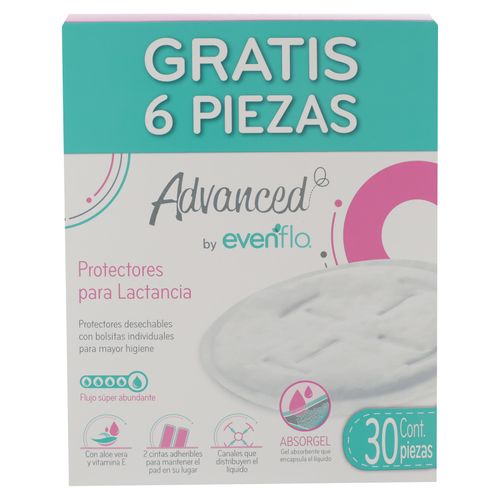 Protectores para Lactancia Advanced Evenflo Flujo Super Abundante, 30 pzas.