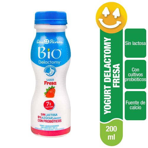 Yogurt Líquido Dos Pinos Bio Delactomy Sabor Fresa, Descremado, Sin Lactosa, %0 Azúcar Añadido Con Probiótico  - 200ml