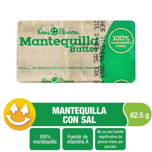 Mantequilla Dos Pinos, Con Sal, Fuente De Vitamina A - 62.5g