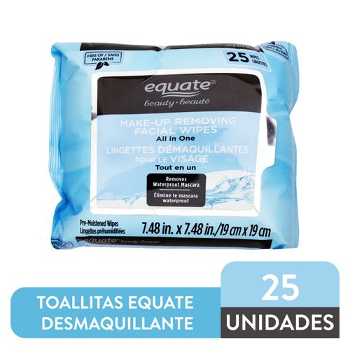 Toallitas Desmaquillante Marca Equate Todo En Uno - 25 Unidades