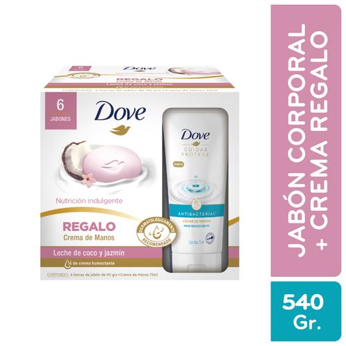 Jabón  Dove Leche De Coco + Crema Manos 6 Pack - 90g + 75ml