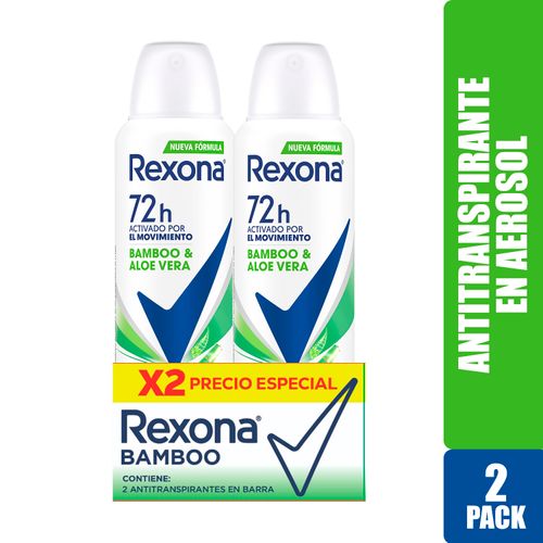 2 Pack Desodorante Rexona Bamboo Y Aloe Vera Aerosol -  300ml