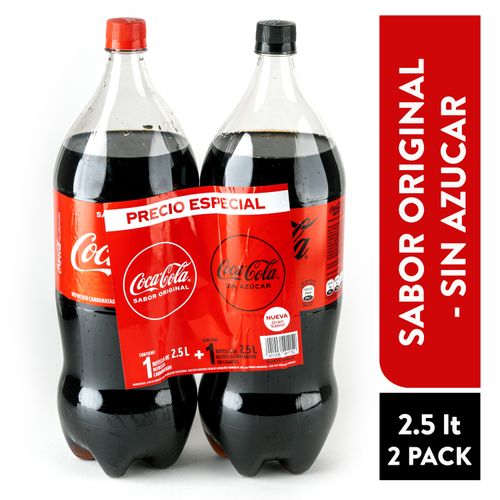 Gaseosa Coca-Cola Original Y Coca-Cola Sin Azúcar 2 Pack -  2.5Lt