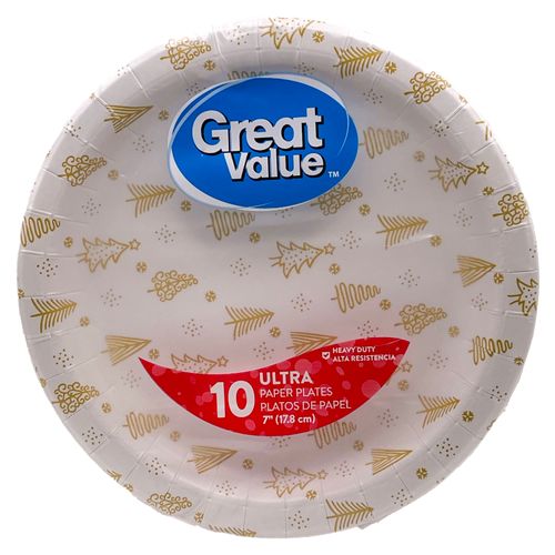 Plato De Papal Great Value Blanco 17.8cm Navidad  - 10Uds