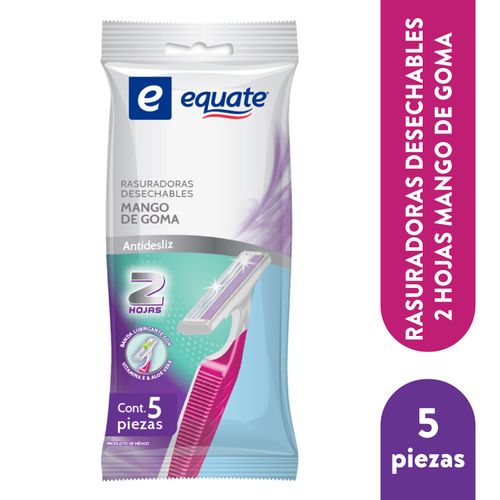Rasuradoras Marca Equate Doble Hoja Mango De Goma Antidesliz Desechables - 5Pzas