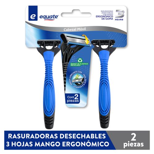 Rasuradoras Triple Hoja Marca Equate Mango Ergonómico De Goma Desechables - 2Pzas