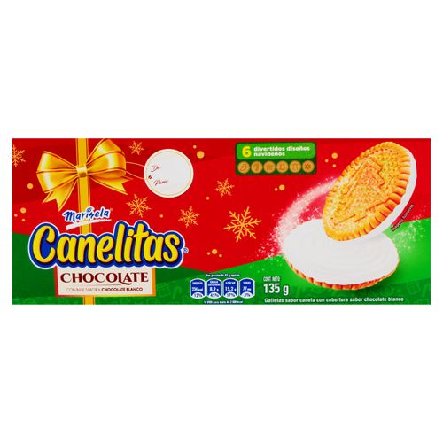 Galletas Marinela Canelitas Navidad, Con Base Sabor A Chocolate Blanco - 135g