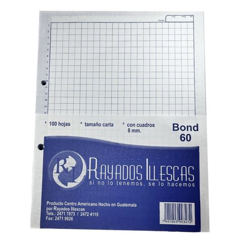 Hojas Illescas tipo carta con cuadros de papel bond