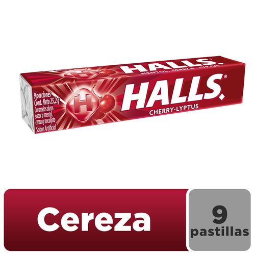 Caramelos Duros Halls Cereza Eucalipto 9 Uds - 25.2g