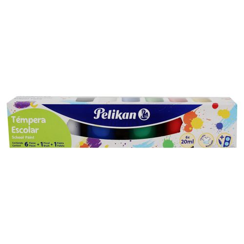 Tempera Pelikan junior 6 colores con paleta y pincel - 8 Pzas