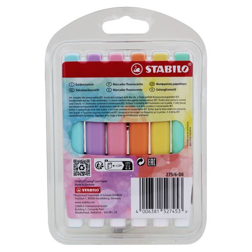 Resaltador Stabilo swing cool colores pastel - 6 Uds