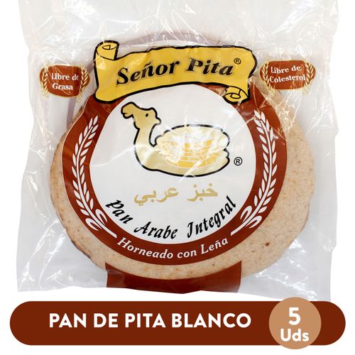 Pan Señor Pita Arabe Blanco Horneado con Leña - 5 Unidades