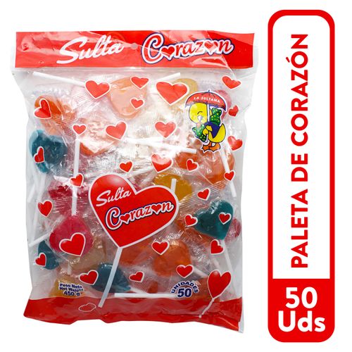 Paleta Sultana Corazon Surtido 50 Unidades - 450gr