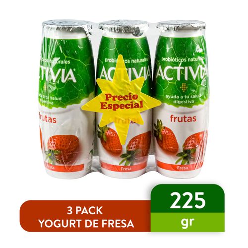 3 Pack Yogurt Danone Activia Fresa - 675gr