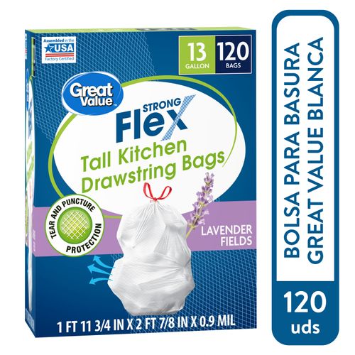 Bolsa Para Basura Marca Great Value Blanca 13 galones - 120 Unidades