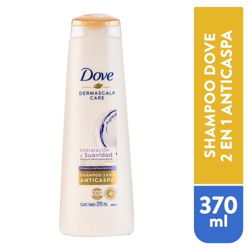 Shampoo Dove Hidratación y Suavidad 2En1 en Líquido - 370 ml