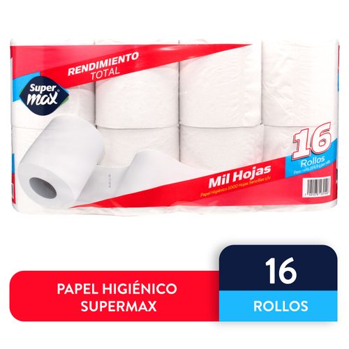 Papel Higienico Marca Supermax 1000H - 16 Rollos