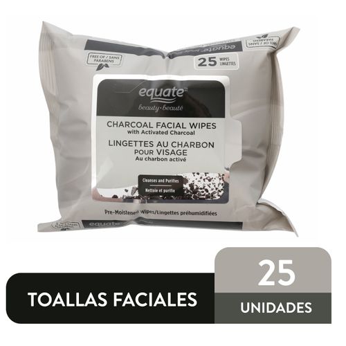 Toallitas Desmaquillantes Marca Equate Carbon - 25 Unidades