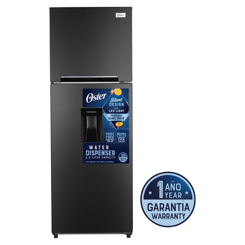 Refrigerador Sin Escarcha Marca Oster 12 Pies Cubicos Color Negra Inoxidable Con Dipensador De Agua