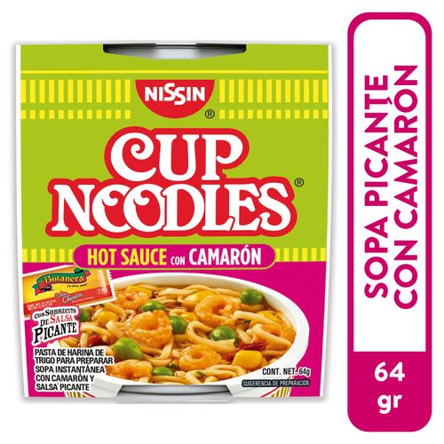 Sopa Instantanea NISSIN Hot Sauce Sabor Camaron Picante Vaso - 64gr