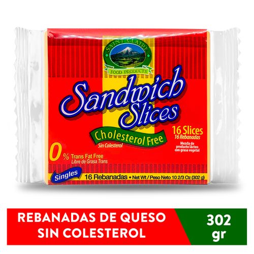 Queso Imitacion Saint Claire Amarillo 16 Rodajas Libre De Colesterol 302G