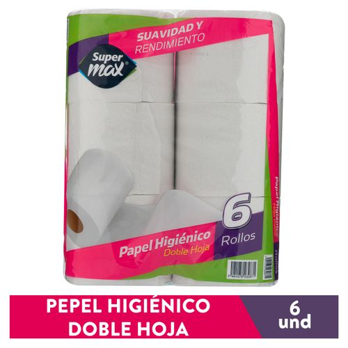 Papel Higiénico Marca Supermax 330 Hojas Dobles - 6 Rollos