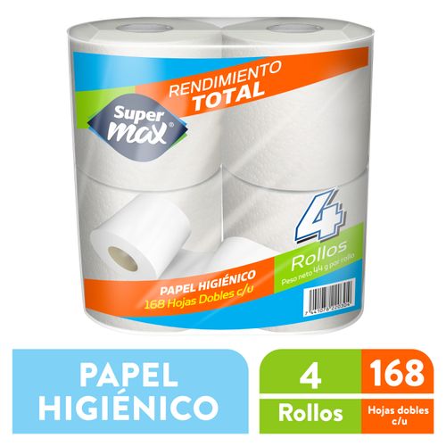 Papel Higienico Marca Supermax 168 Hojas - 4 Rollos