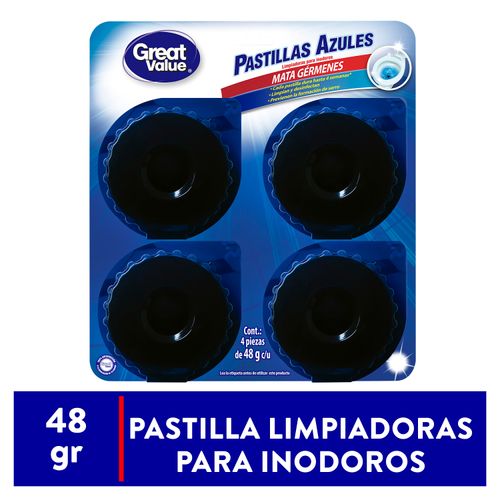 Pastilla Inodoro Great Value, azul 4 pack- 40g