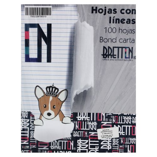 Hojas Bretton de papel bond rayado tamaño carta - 100 Uds