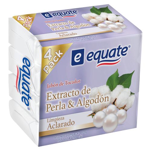 Jabón Tocador Barra Marca Equate Extracto Perla Y Algodón 4 Pack - 440 g