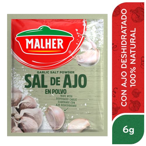 Condimento Malher Sal De Ajo En Polvo Sobre  - 6g