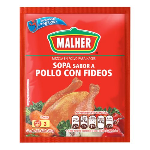 MALHER Sopa de Pollo con Fideos 12 Sobres de 30g