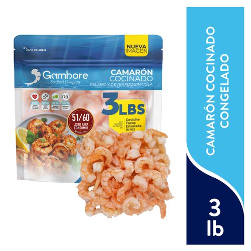 Camaron Cocinado Pelado Gambore Talla 51/60 - 3 Lbs