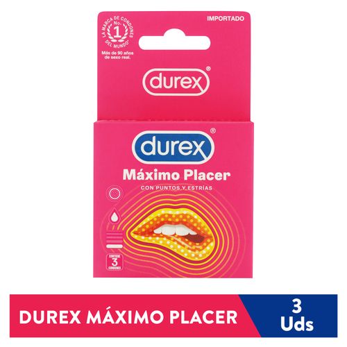 Condones Durex Máximo Placer Látex Natural Con Puntos Y Estrías Para Estimulación - 3Uds