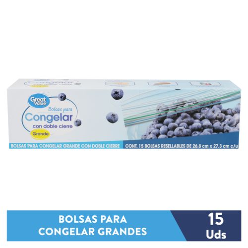 Bolsa Para Congelar Alimentos Marca Great Value Grande Doble Cierre - 15 Unidades