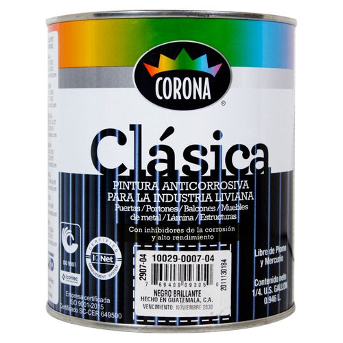 Pintura Corona Anticorrosivo Clásico Color Negro Brillante - 946ml