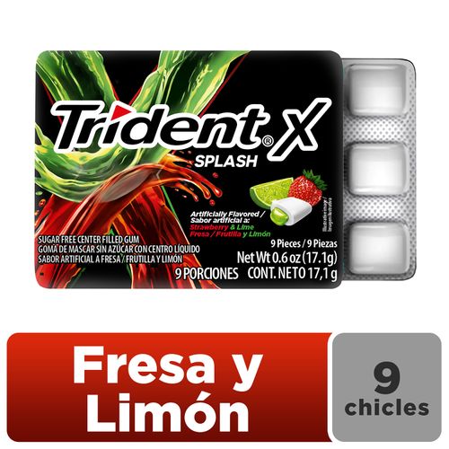 Chicle Trident Splash Sin Azúcar Sabor Fresa Limón 9 Uds - 17.1g