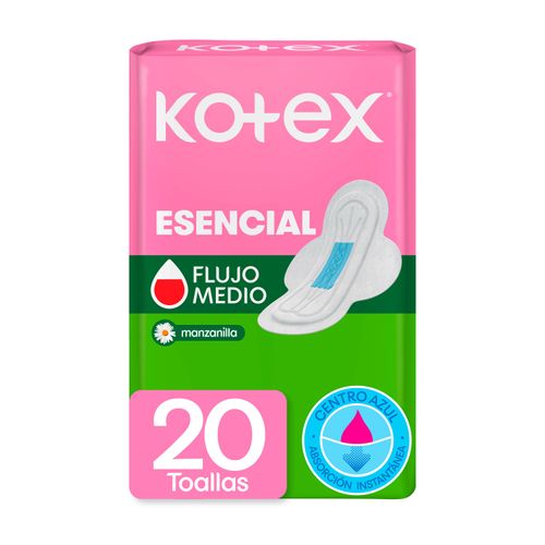 Toallas Femeninas Kotex Esencial Manzanilla Con Alas  20Uds