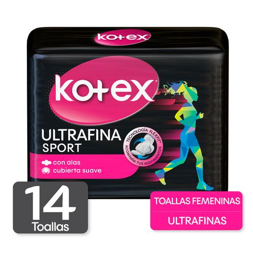 Toallas Femeninas Kotex Sport Ultradelgadas Con Alas - 14 uds