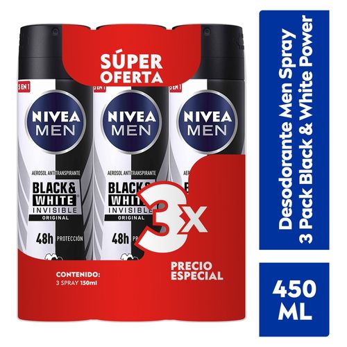 Desodorante Nivea Men Spray 3 Pack Black & White Power -450ml