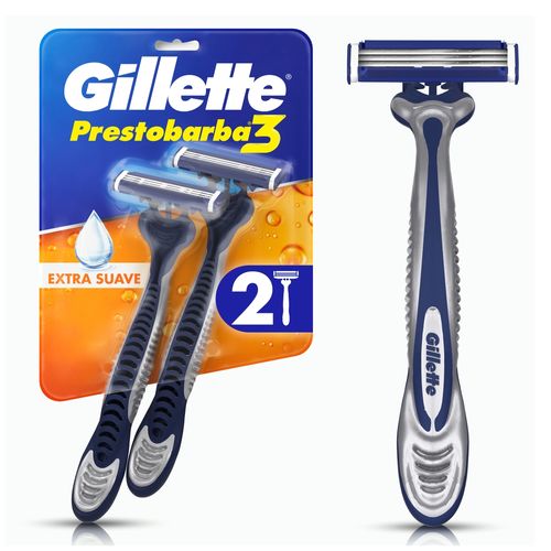 Rasuradora Gillette Prestobarba3 con 3 Hojas, Afeitada al Ras, 2 Uds