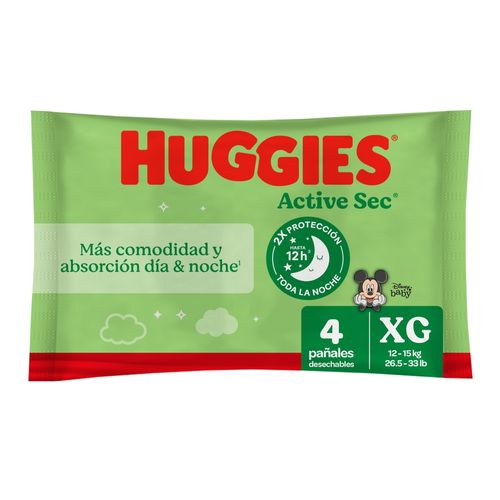 Pañales Huggies Active Sec Etapa 4/XG - 4 Unidades