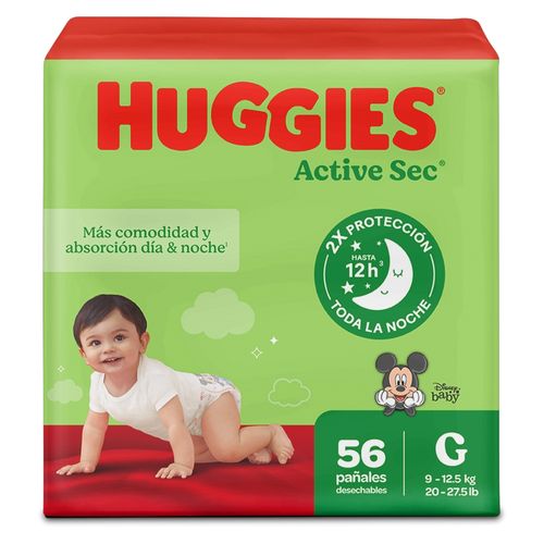 Pañales Huggies Active Sec Etapa 3/G Xtra-Flex, 9-12.5kg - 56Uds