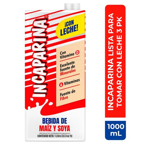 Bebida de Maíz y soya Incaparina con leche 3 pack -1 L